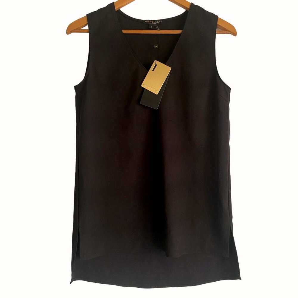 size s small NWT Alberto Makali black tank cami camisole  side split hem $60 v-n